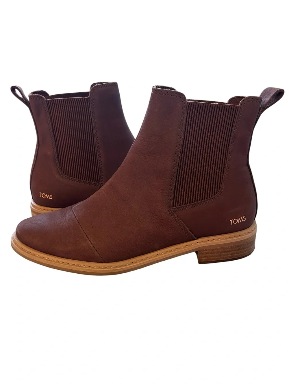 TOMS Women’s Leather “Charlie” Chelsea Boots - Low Heel - Espresso Brown - 8.5